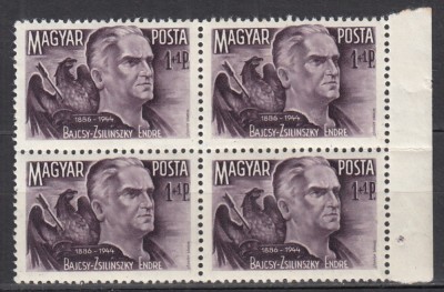 UNGARIA 1945 ENDRE BAJCSY-ZSYLINSZKY BLOC DE 4 TIMBRE MNH foto