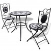 Set masa si 2 scaune mozaic, cadru de fier, pliabile, terasa/gradina, alb negru