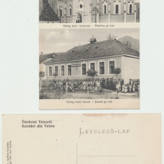 Ilustrata din Telciu jud Bistrita aprox 1910 Biserica & Scoala, necirculata