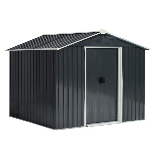 Casuta/magazie/sopron de gradina pentru depozitare unelte, otel si PP, negru, 236x174x190 cm