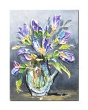 Cumpara ieftin Tablou 3D cu flori multicolore pictat manual, 40x30cm acril pe panza in cutit, Kenny Varniote