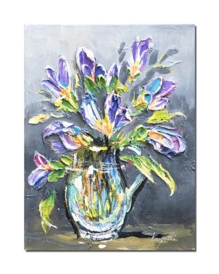 Tablou 3D cu flori multicolore pictat manual, 40x30cm acril pe panza in cutit, Kenny Varniote foto