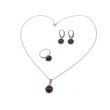 Set argint complet model coroana cu perle de cultura negre