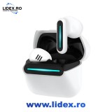Casti wireless audio, low latency, bluetooth 5.3, control prin atingere, fara fir, carcasa magnetica, gaming mode, music mode, LED, autonomie 21h, Alb