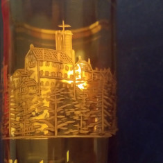 Pahar cristal cu orașul Wartburg decorat cu aur 24k
