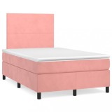 Cumpara ieftin Pat box spring cu saltea, roz, 120x200 cm, catifea