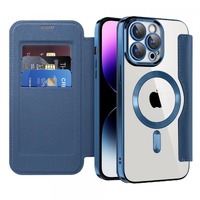 Husa MagSafe pentru Apple iPhone 14 Pro Max, Techsuit, SmartMag Book, Albastra foto