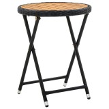 Cumpara ieftin Masa de ceai, negru, 60 cm, poliratan si lemn masiv de acacia