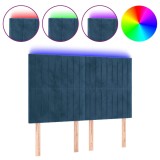 Cumpara ieftin Tablie de pat cu LED, albastru inchis, 144x5x118/128cm, catifea