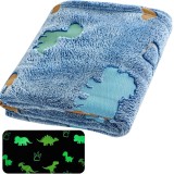 Patura Fosforescenta, cu Dinozauri, Flanel, 130 x 150 cm, designul fosforescent care lumineaza noaptea