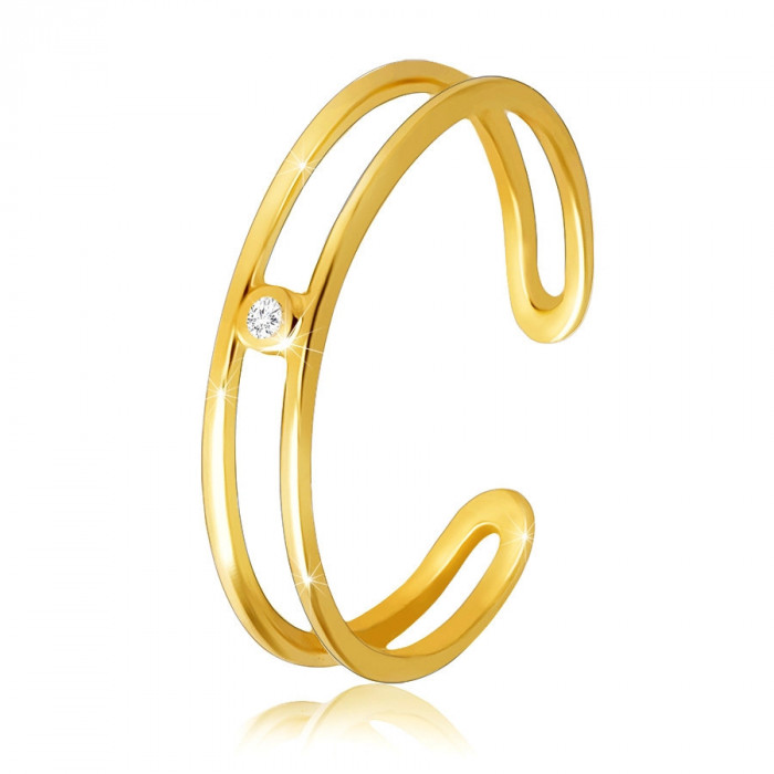 Inel din aur 14K - umeri &icirc;n linie deschisă, semicerc, &icirc;mpodobită cu un zircon - Marime inel: 56