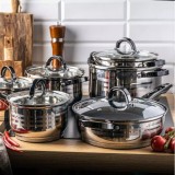 Set 6 Oale Inox Klausberg KB-7702, cu Capac, 16/18/20/24 cm, Cratite si Tigaie, Fund Termic, Compatibil Inductie, Manere Negre