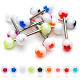 Piercing limbă, bilă albă - floare colorată - Culoare Piercing: Negru - K