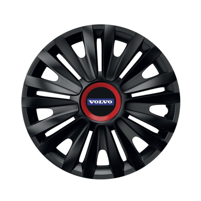 Set 4 capace roti Negre Cu Inel Rosu Royal pentru gama auto Volvo, R16