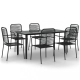 Cumpara ieftin Set de masa gradina, 7 piese, franghie neagra din bumbac &amp; otel