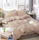 Cumpara ieftin Lenjerie Pat Bumbac 4 Piese Cu Elastic Crem 180x200 cm