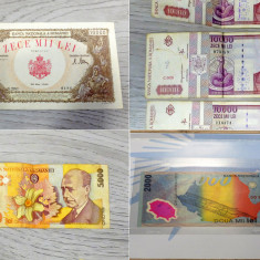 Colecție bancnote vechi-noi, 1946-1999, 10000 lei, 5000 lei, 2000 lei