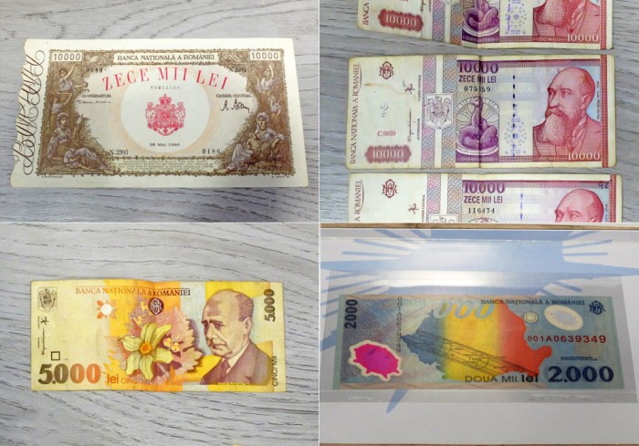 Colecție bancnote vechi-noi, 1946-1999, 10000 lei, 5000 lei, 2000 lei