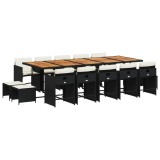 Cumpara ieftin Set mobilier de gradina cu perne, 15 piese, negru, poliratan