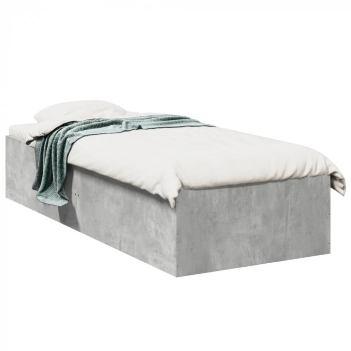 vidaXL Cadru de pat, gri beton, 75x190 cm, lemn prelucrat
