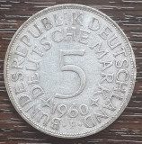 (A846) MONEDA DIN ARGINT GERMANIA - 5 MARK 1960, LIT F, 11,2 GRAME. PURITATE 625, Europa