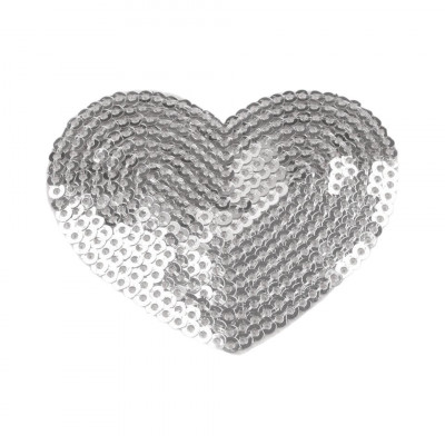 Aplicatie termoadeziva cu paiete Crisalida, 5.5 x 6 cm, Inima argintie foto