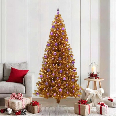 vidaXL Brad de Crăciun cu 300 LED cu suport Auriu 210 cm PET 3396640 foto