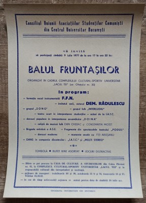 Afis de mici dimensiuni Balul Fruntasilor 1977 foto