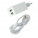 Cumpara ieftin Set incarcator retea cu cablu microUSB de 100 cm, 2 x USB, 2.4A, XO-L65 87133, alb