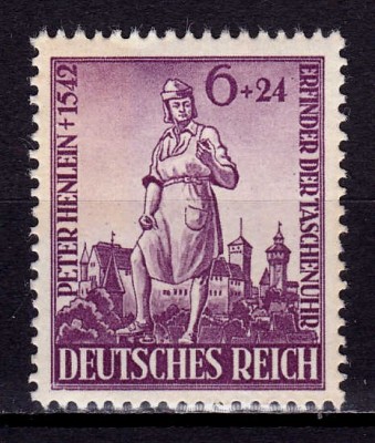✅ ( S47 ) Germania Reich 1942 &amp;quot; Peter Henlein - 400 ani m. - inventatorul ceasului de buzunar &amp;quot; serie completa Michel 819, MNH foto