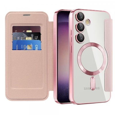 Husa MagSafe pentru Samsung Galaxy S23+ S916, Techsuit, SmartMag Book, Roz foto