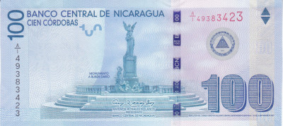 Bancnota Nicaragua 100 Cordobas 2007 (2012) - P208 UNC ( comemorativa ) foto