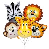 Set 5 baloane folie metalizata, flippy, figurine animale salbatice, 30 cm, ambalaj individual, pai inclus, umflare cu aer sau heliu, multicolor
