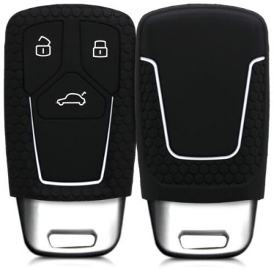 Husa Cheie Auto pentru Audi, 3 Butoane, Keyless Go, Silicon, Negru, 43623.47 foto