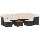 Cumpara ieftin Set canapele de gradina cu perne, 10 piese, negru, poliratan
