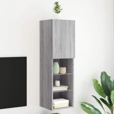 vidaXL Comodă TV cu lumini LED, gri sonoma, 30,5x30x102 cm foto