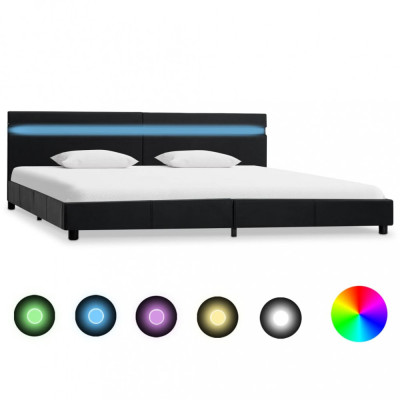Cadru de pat cu LED, negru, 180 x 200 cm, piele ecologică foto