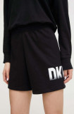 Cumpara ieftin Dkny pantaloni scurti femei, culoarea negru, cu imprimeu, high waist