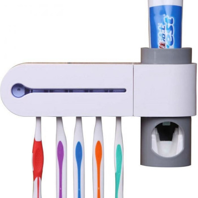 Dozator pasta/Sterilizator UV pentru dezinfectarea periutelor de dinti, alb foto
