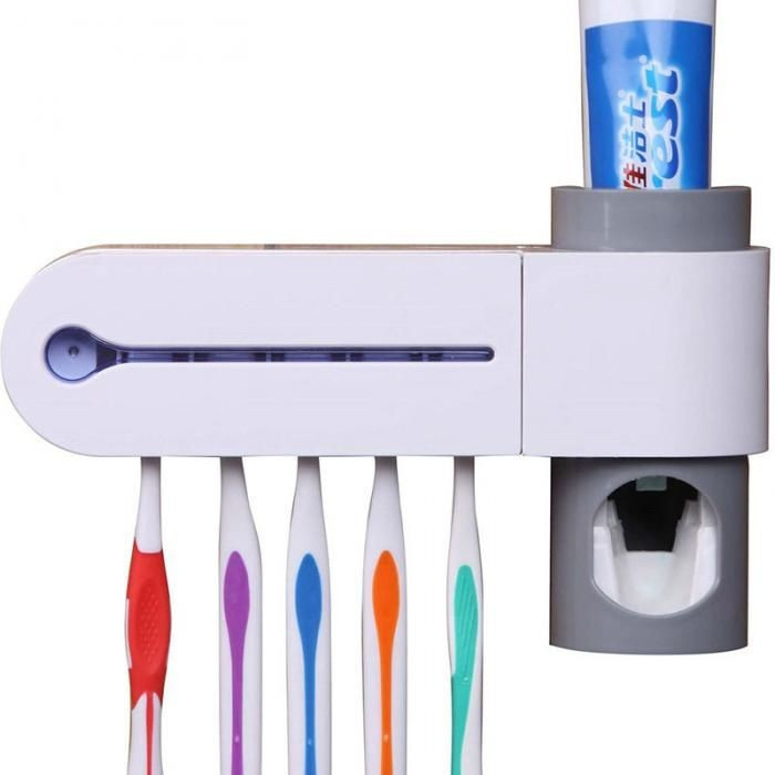 Dozator pasta/Sterilizator UV pentru dezinfectarea periutelor de dinti, alb