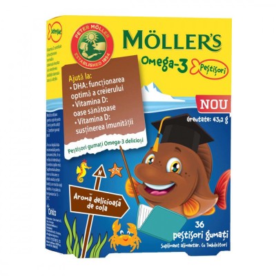 Pestisori Gumati cu Omega 3 si Aroma de Cola 36 jeleuri Moller&amp;#039;s foto