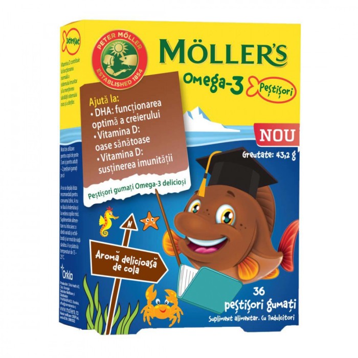 Pestisori Gumati cu Omega 3 si Aroma de Cola 36 jeleuri Moller&#039;s
