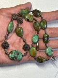 COLIER TURQUOISE VERDE (Hubei/Southwestern) - Turcoaz Natural + Bile Argint - Stil Etnic - 73g. - Vintage !