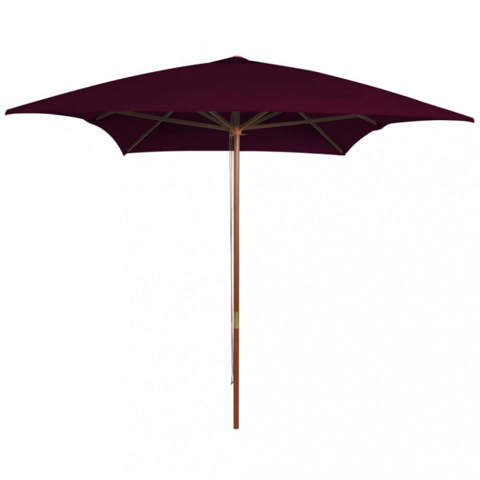Umbrelă de soare, exterior, st&acirc;lp lemn, roșu bordo, 200x300 cm