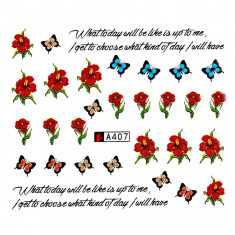 Tatuaj unghii A407 flori si fluturi foto
