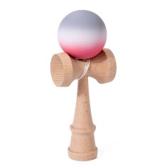 Jucarie interactiva kendama, flippy, din lemn, 18 cm, joc de indemanare pentru copii si adulti, model gradient 9, rosu/alb/gri