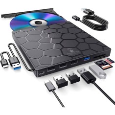 DVD Writer Extern 8 in 1, PRESTIGE CHARGE&reg;, Viteza Mare, Multifunctional, CD, DVD +/-, RW, Porturi Multiple, 1 x Type-C, 3 x USB-A 2.0, 1 x USB-C 3.0,