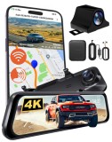 Camera Auto tip Oglinda QOVU&reg; Card 64GB si Kit monitorizare parcare incluse, Ecran 9.66 inch Touchscreen, Sistem Conducere Smart, Vedere Nocturna, Sen