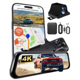 Camera Auto tip Oglinda QOVU&reg; Card 64GB si Kit monitorizare parcare incluse, Ecran 9.66 inch Touchscreen, Sistem Conducere Smart, Vedere Nocturna, Sen