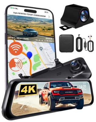 Camera Auto tip Oglinda QOVU&amp;reg; Card 64GB si Kit monitorizare parcare incluse, Ecran 9.66 inch Touchscreen, Sistem Conducere Smart, Vedere Nocturna, Sen foto